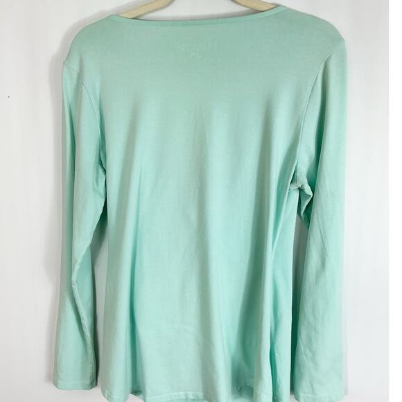 Soft Surroungings Womens Faux Wrap Top Aqua Light Blue Shirt Long Sleeve Large - Picture 4 of 4